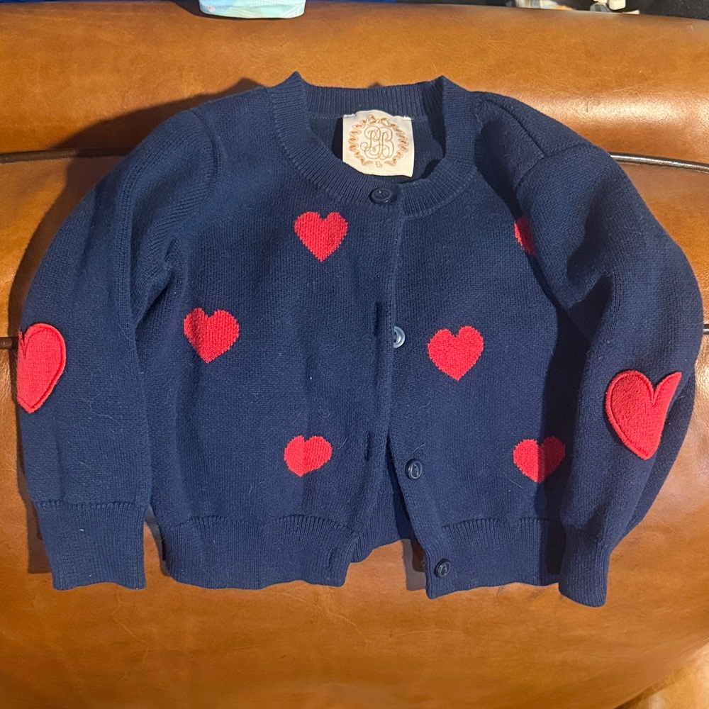 TBBC Navy Blue Kids Cardigan with Red Heart Accents and elbow patches